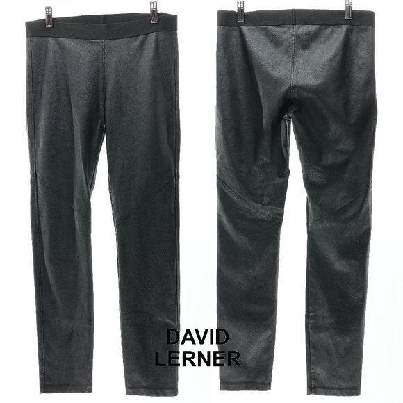 David Lerner Stretch Pants Women's Small Black Faux Leather - Picture 3 of 12